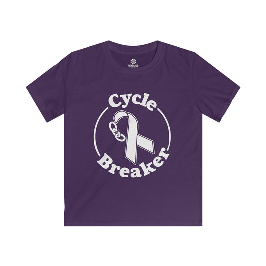 Purple t-shirt with 'Cycle Breaker' design on a white background