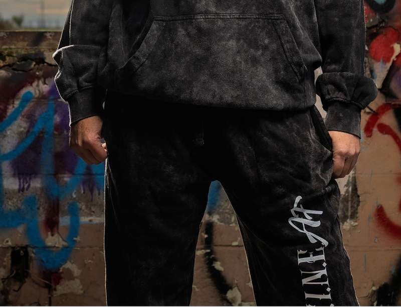 Load image into Gallery viewer, black hoodie and pants with 'Fine A.F.' 
