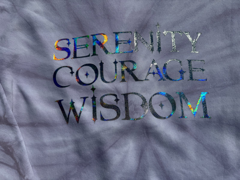 Load image into Gallery viewer, Serenity ~ Courage ~ Wisdom Holographic 'Lillac' Cropped Fleece Sweater
