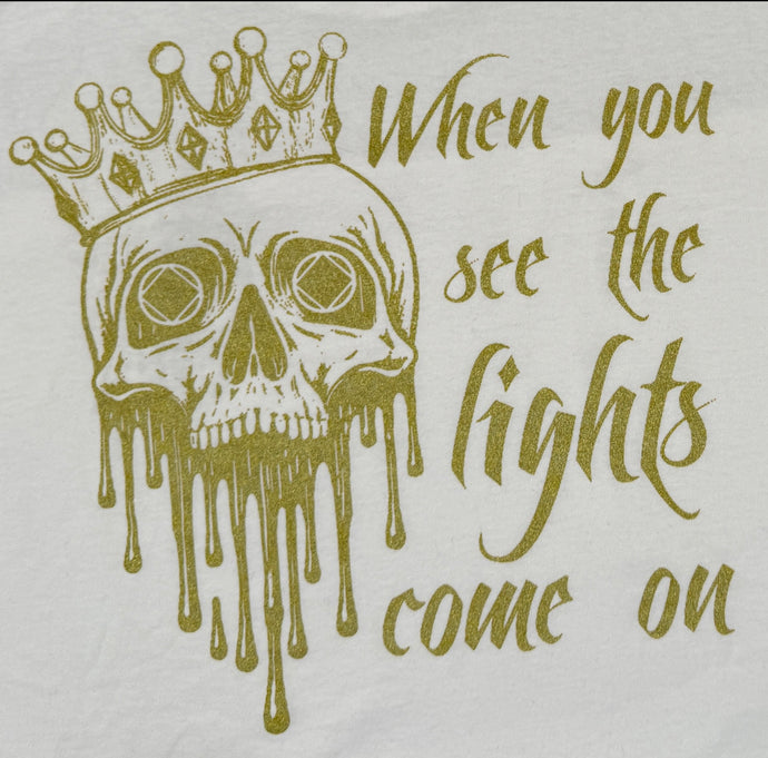 See the Lights Come On White and Gold Metallic Tee ~ Gold Metallic