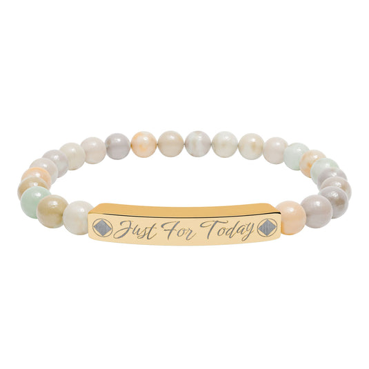 Just For Today Engraved Natural Stone Stretch Bar Bracelet