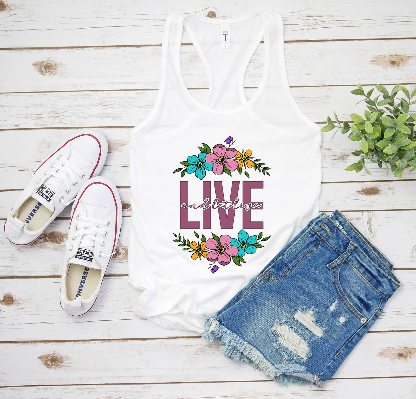 'Live and Let Live' Cute Inspirational Women's Racerback Tank Top