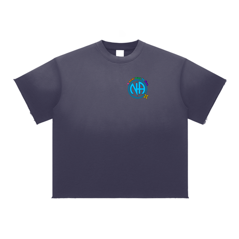 Load image into Gallery viewer, Navy blue t-shirt with a colorful logo on a white background
