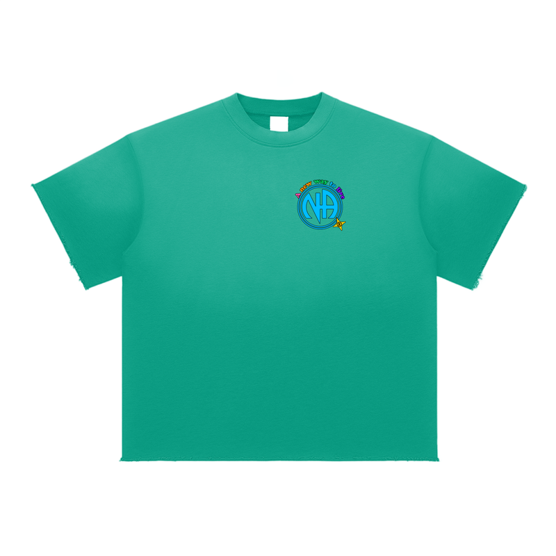 Load image into Gallery viewer, Green t-shirt with a colorful logo on a white background
