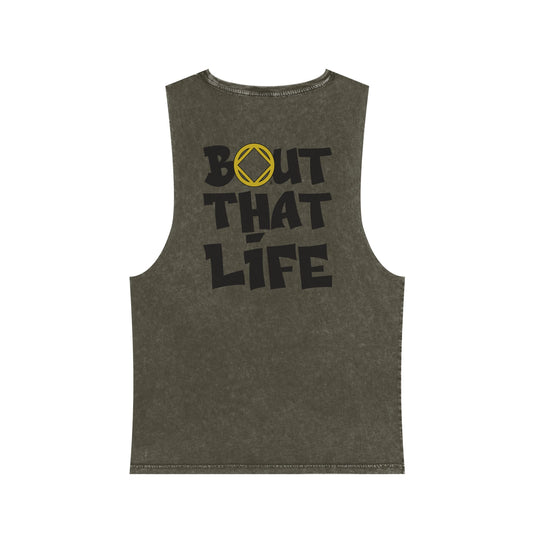 Gray tank top with 'Bout That Life' text and logo on a white background