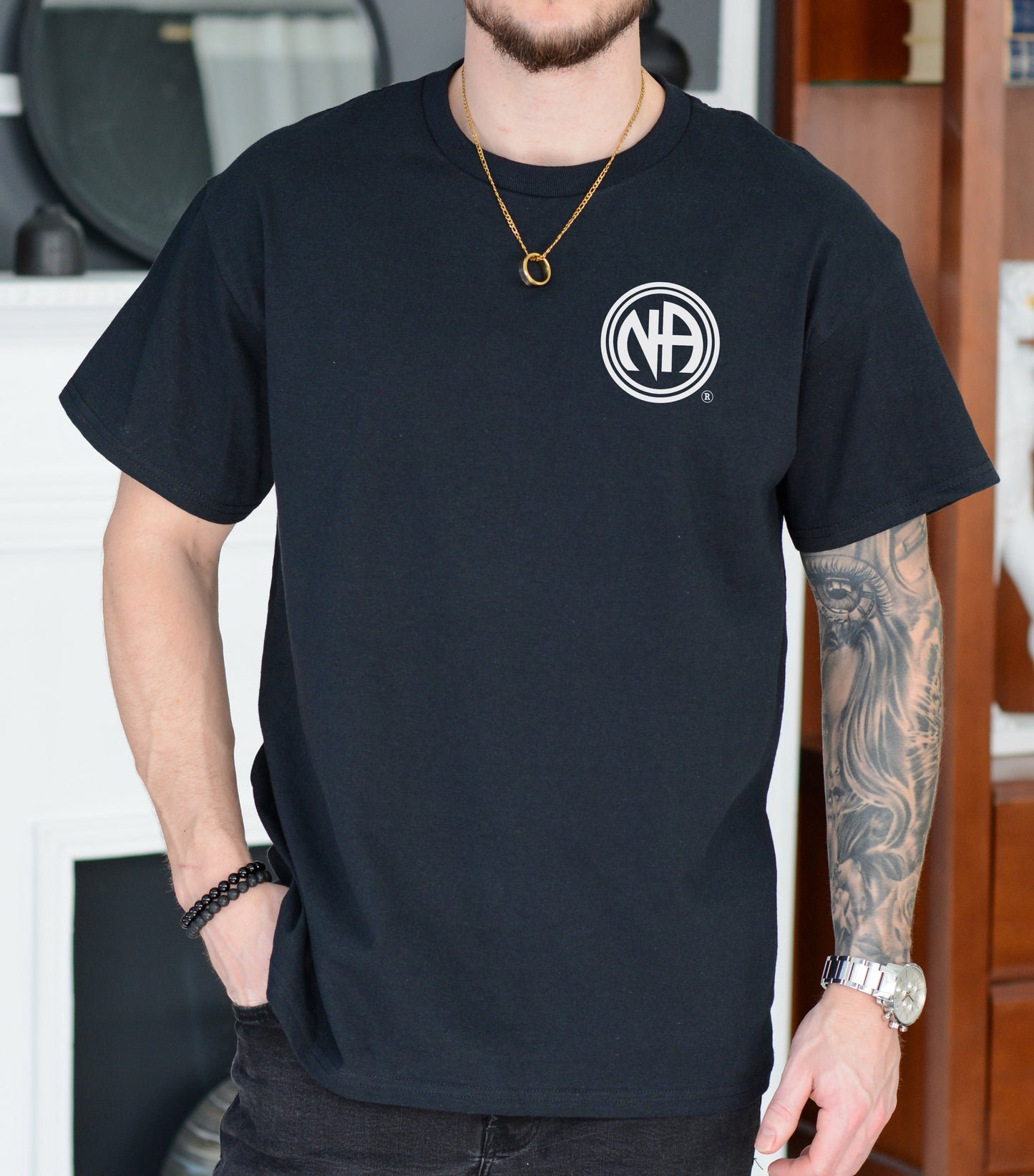 Never Alone Never Again Narcotics Anonymous Double Circle Logo Unisex Cotton T-shirt