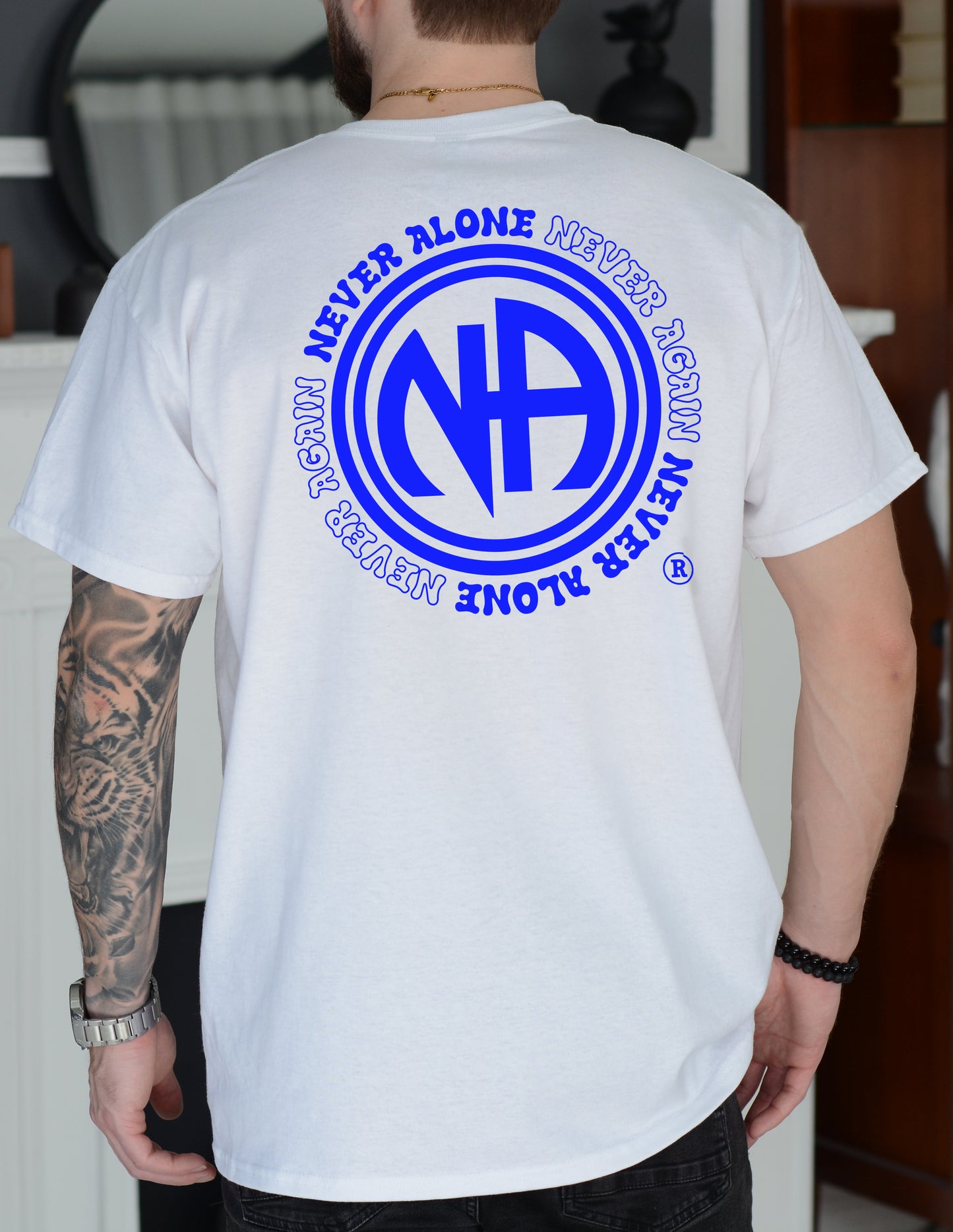 Never Alone Never Again Narcotics Anonymous Double Circle Logo Unisex Cotton T-shirt