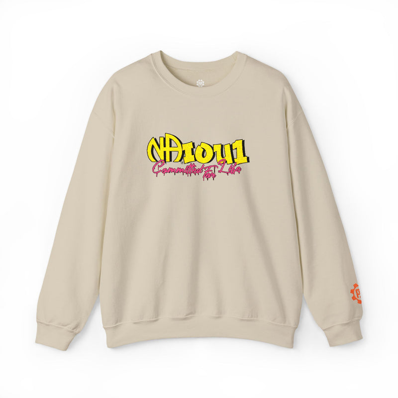 Load image into Gallery viewer, Beige sweatshirt with yellow and pink text
