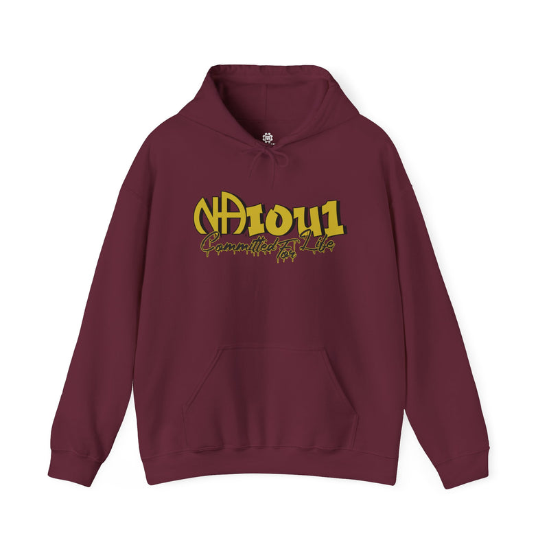 Load image into Gallery viewer, Maroon hoodie with yellow text
