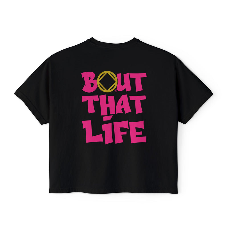 Load image into Gallery viewer, Black t-shirt with pink and yellow text
