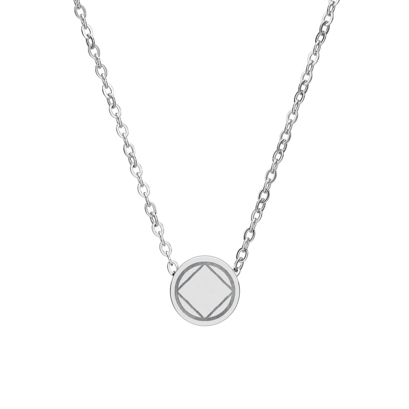Load image into Gallery viewer, Silver necklace with a geometric pendant on a white background
