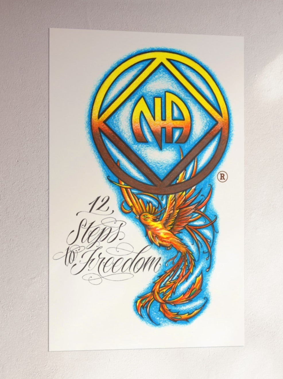 Narcotics Anonymous Pheonix Fire - 12 Steps To Freedom Matte Vertical Poster
