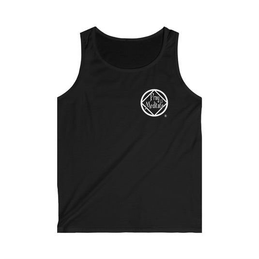 Black tank top with a white logo