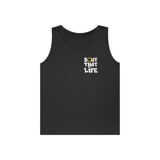 Black tank top with 'Bout That Life'