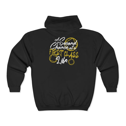 Black hoodie with yellow text and design