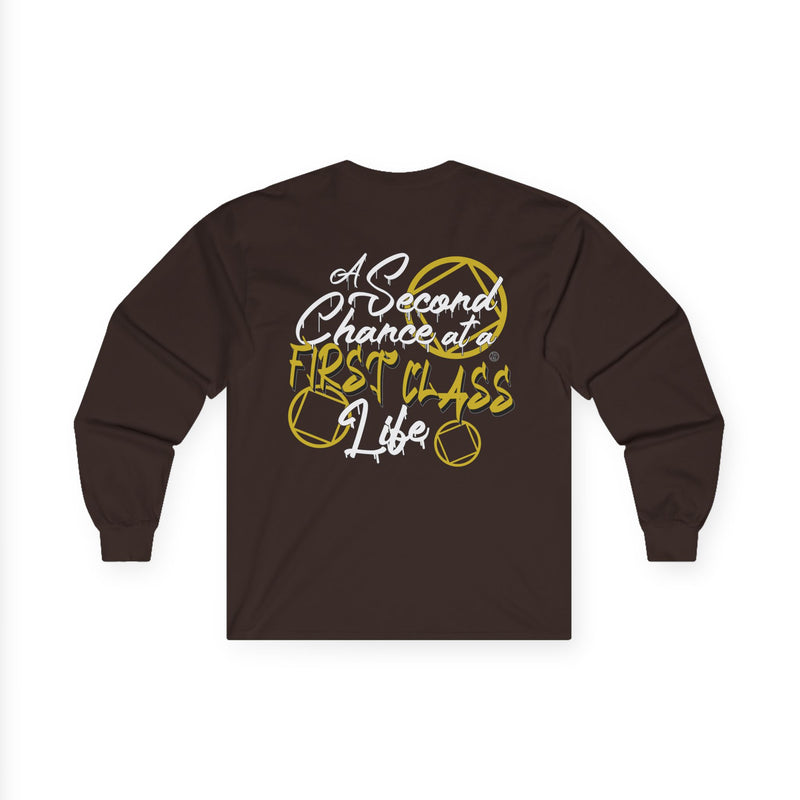 Load image into Gallery viewer, Brown long-sleeve shirt with yellow text
