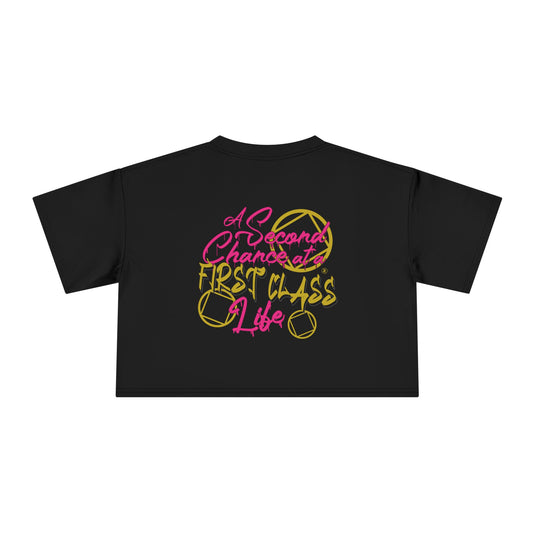 Black t-shirt with colorful text design