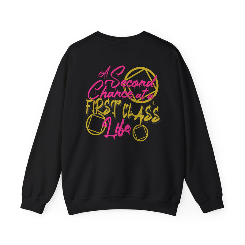 Load image into Gallery viewer, Black sweatshirt with colorful text and design
