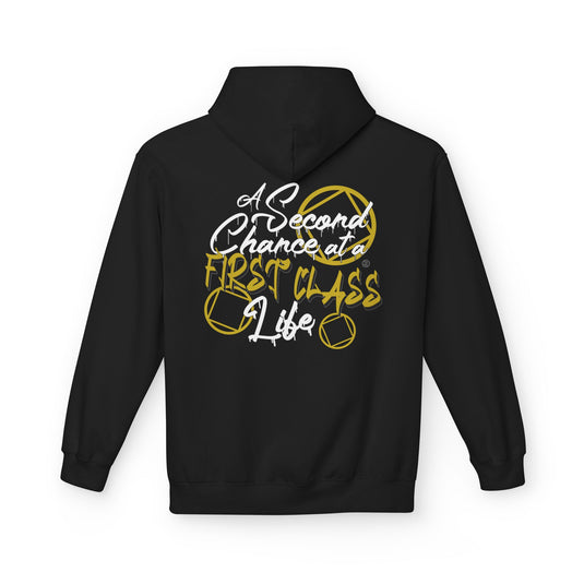 Black hoodie with motivational quote on the back