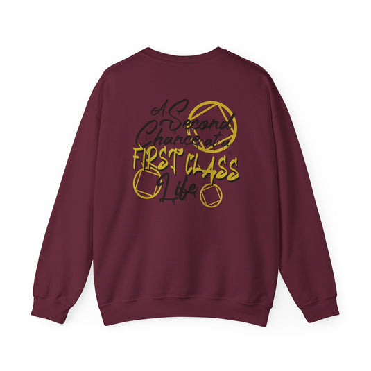 Maroon sweatshirt with yellow text and design