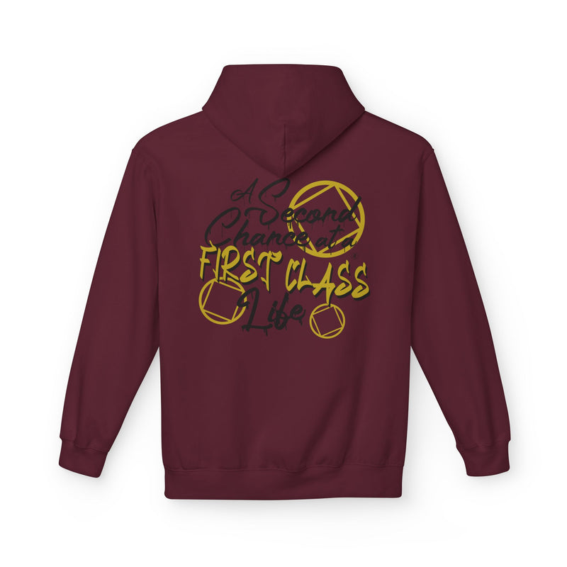 Load image into Gallery viewer, Maroon hoodie with yellow text and design on the back
