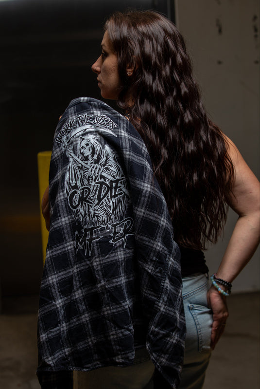 plaid shirt with graphic designs