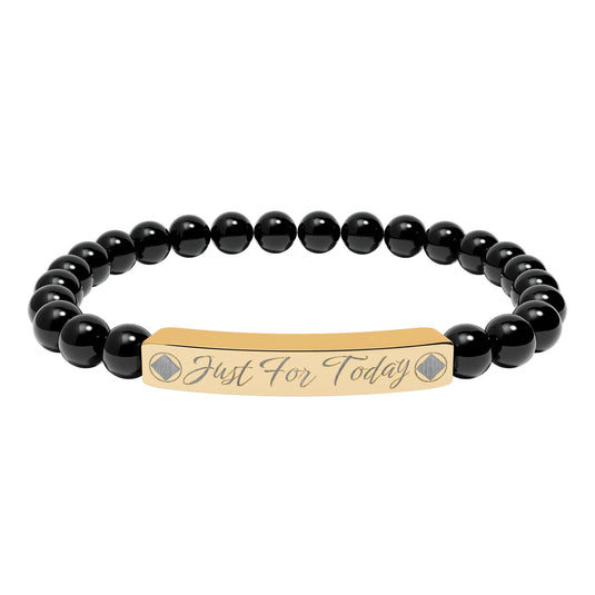 Just For Today Engraved Natural Stone Stretch Bar Bracelet