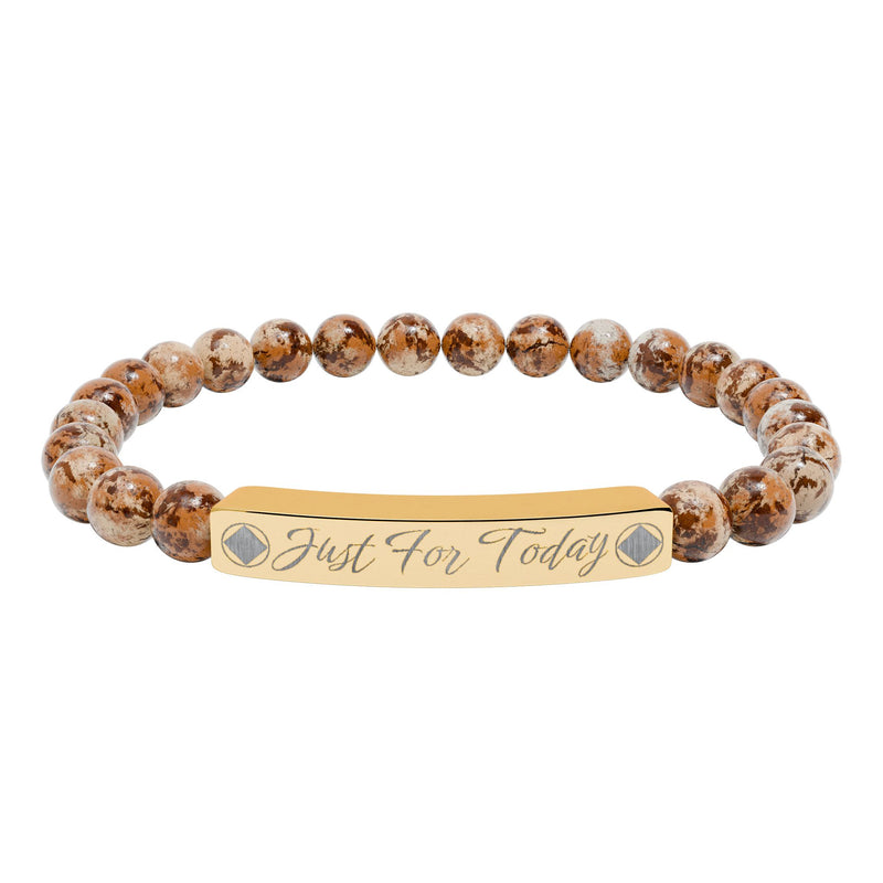 Load image into Gallery viewer, Just For Today Engraved Natural Stone Stretch Bar Bracelet
