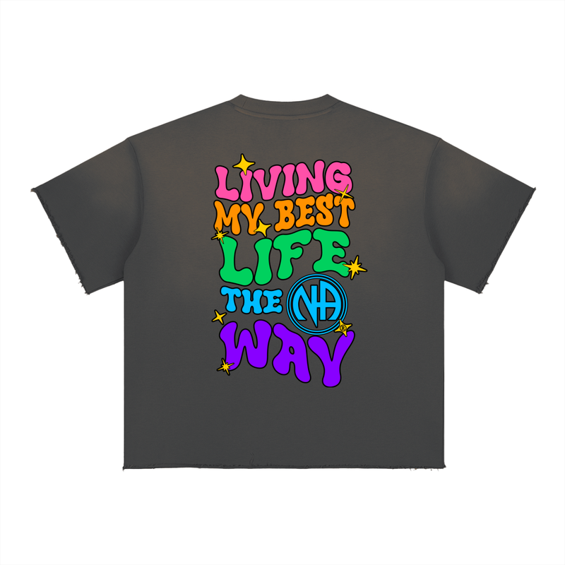 Load image into Gallery viewer, Living My Best Life the N.A. Way Sun Faded Raw Edge T-Shirt

