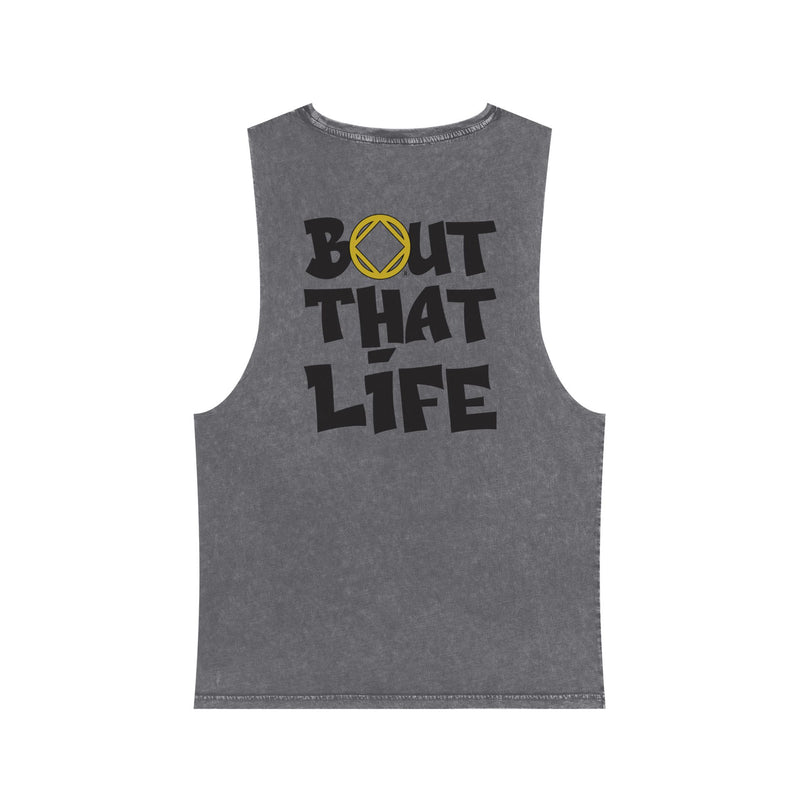 Load image into Gallery viewer, Gray tank top with 'Bout That Life' text and logo on a white background
