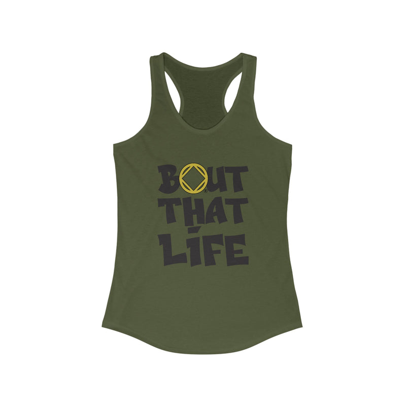 Load image into Gallery viewer, Green tank top with 'Bout That Life' text on a white background
