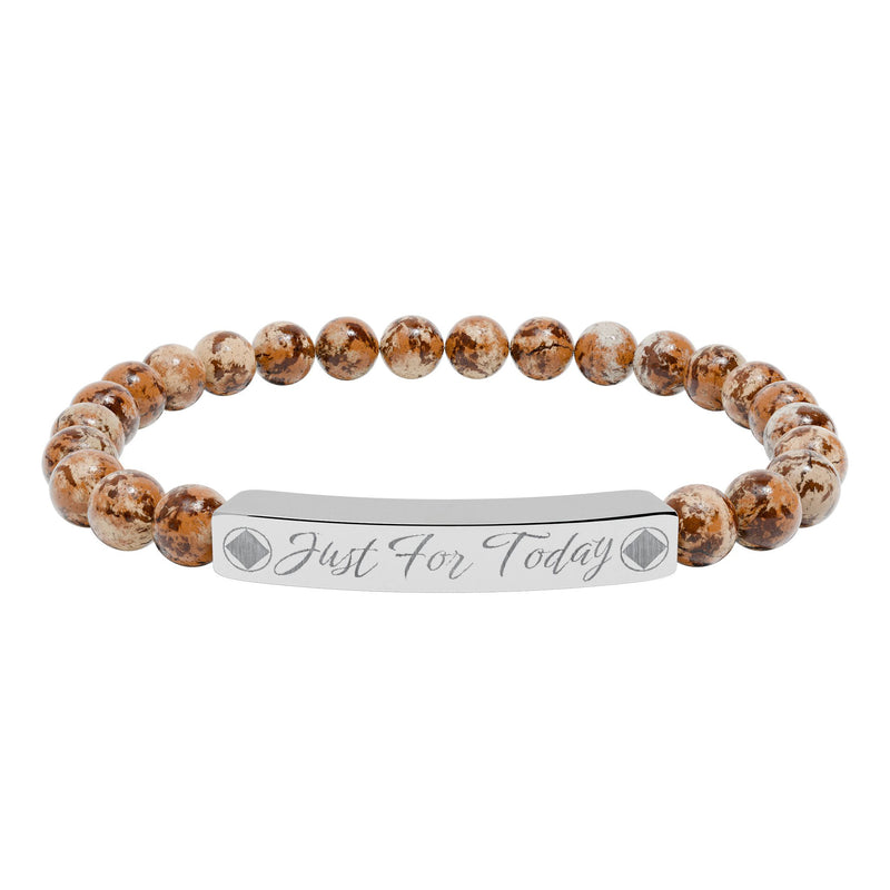 Load image into Gallery viewer, Just For Today Engraved Natural Stone Stretch Bar Bracelet
