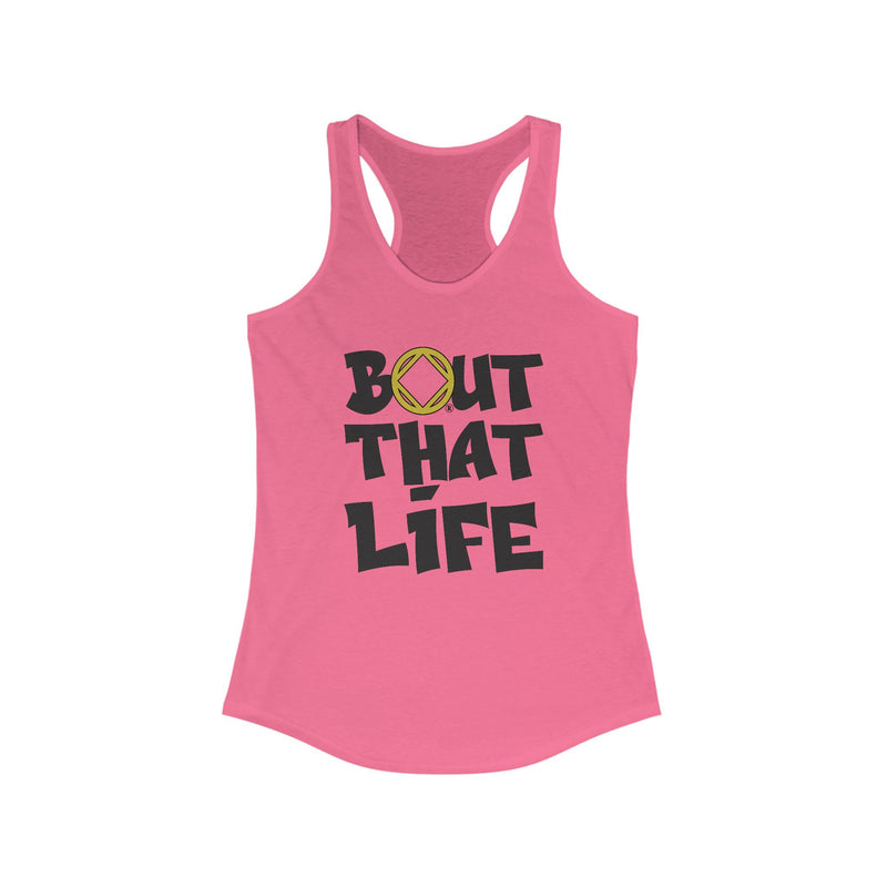 Load image into Gallery viewer, Pink tank top with 'Bout That Life' text on a white background
