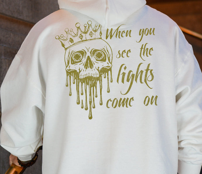 See the Lights Come On White and Gold Metallic Hoodie ~ Gold Metallic